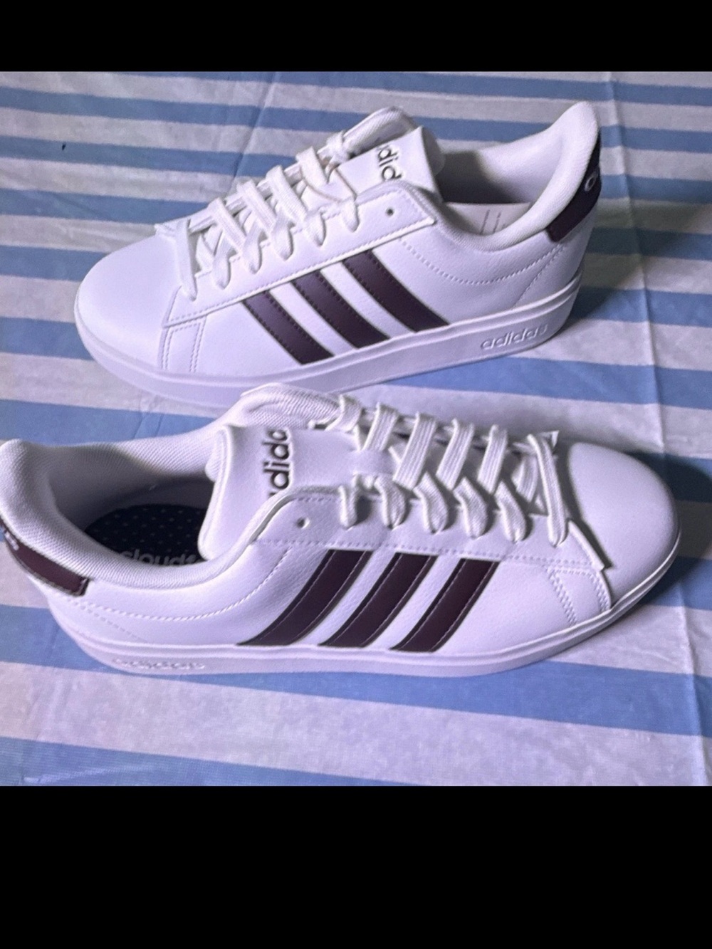 Adidas Grand Court 2.0 Cloud White Burgundy Sneakers Size 9W / 8M ID2978